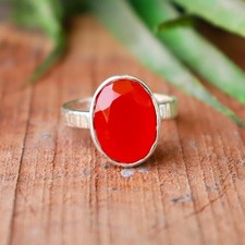 Red Onyx Ring Healing Crystal: Elegant Oval Gemstone - 925 Sterling Silver,