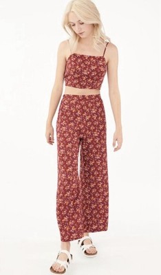 Aéropostale Women's Floral 2 Piece Set Pants & Top Red Yellow Blue White S