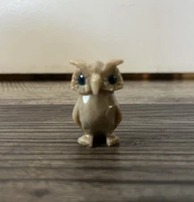 Tab Baby Horned Owl Soapstone Mini Figurine Blue Eyes Quirky Forrest Whimsy