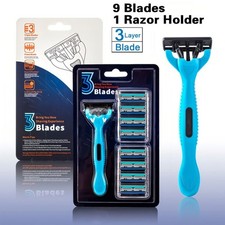 Men's Shaving Razor Blades 3-Blades Refills 1 Handle 9 Cartridges Shaving Bundle