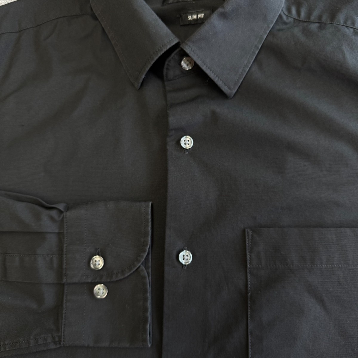 uniqlo black dress shirt Mens Medium Slim Fit Button Down Long Sleeve Cotton Pocket and a curved hem Formal Party Primavera Couture 3291 Size Width:4E