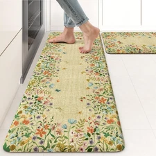Anti Fatigue Mats for Kitchen Floor 17"x47"+17"x29", Brown Butterfly Floral K...