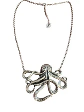 ZAD Silver Tone Octopus Necklace Tentacles Sea Life Nautical Cruise Adj 21"