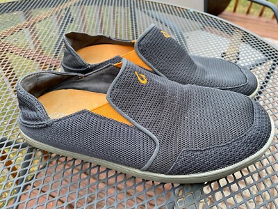 Olukai Nohea Mesh Mens 10.5 Charcoal Grey Orange Slip On Loafers 10188-4242 NOHEA MESH - DARK SHADOW - MESH – Plaza Shoe Store main image 4