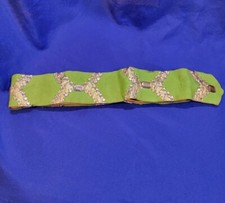1960s Mod Belt Apple Green Gold Rhinestone Prop Costume