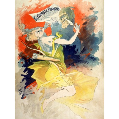Cheret französischer Kurier Zeitungsanzeige großer Wandkunstdruck 18 x 24 Zoll