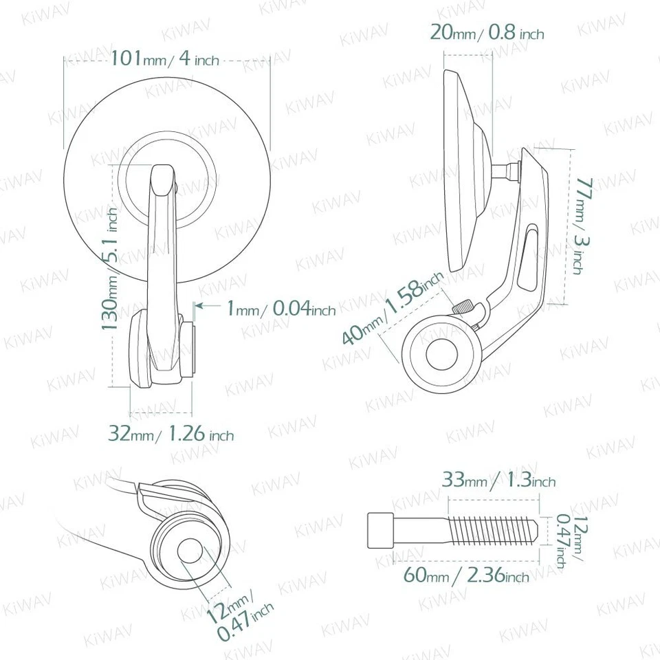 Хромированное круглое выпуклое короткое зеркало со штангой BOB 12 мм с болтовым креплением для BMW S 1000 RR - Изображение 2 из 4