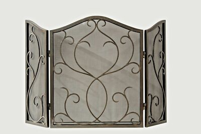 Bronze Flare Scroll Mesh Fireplace Screen- 50'' x 30''H