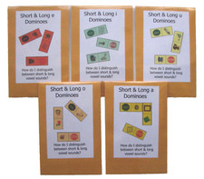 5 Educational Literacy Learning Center Resource Game Short  Long Vowel Dominoes