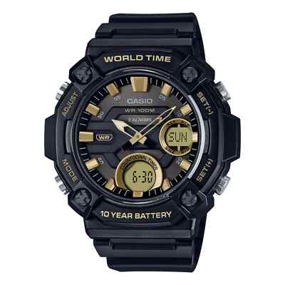 Casio Watch AEQ120W-9A Mens Duo Combi 100m WR Blk/Gold RRP $149