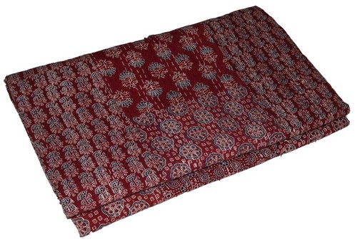 Indian Red Ajrakh Print Kantha Quilt Blanket Cotton King Bedspread Gudari Throw - Picture 2 of 4