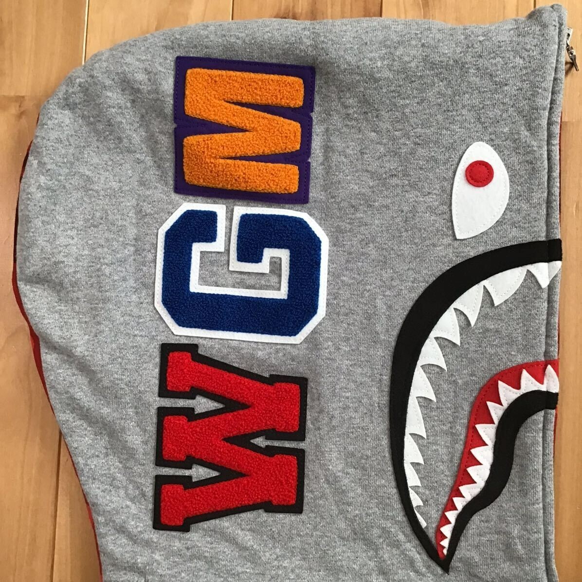 BAPE Grey x Red camo shark full zip hoodie A Bathing Ape Size L | eBay