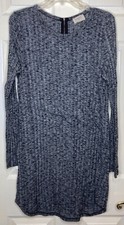 Woman ANTHROPOLOGIE EVERLY heather Gray Black Ribbed L/s Dress Sz Large Euc