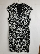 Adrianna Papell Size 12 Cap Sleeve Black Ivory Cotton Blend  EC