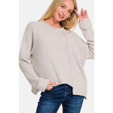 Zenana Asymmetric Hem Drop Shoulder Sweater