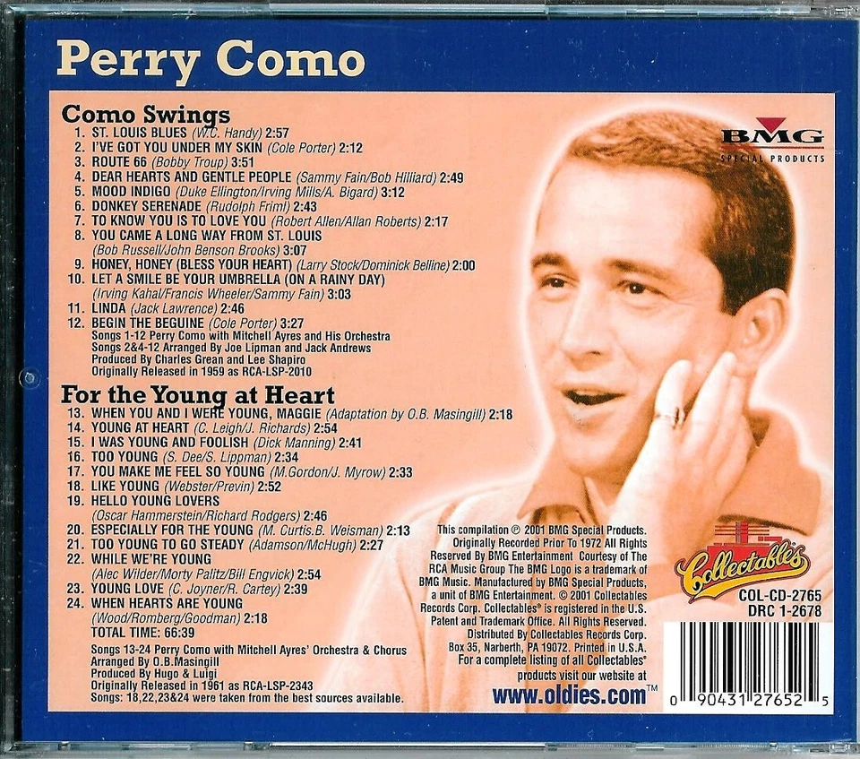 PERRY COMO " Como swings / For the young at heart " 2on1 CD neuwertig ! - Bild 2 von 2