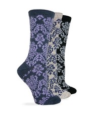 Wise Blend Ladies Merino Wool Blend Damask Pattern Crew Socks 3 Pair