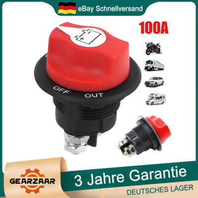 12V-32V AUTO BATTERIE TRENN HAUPT STROM SCHALTER 100A NOTAUS POLTRENNER MOTORRAD