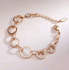 Luxus Armband 585er Rolled Roségold Walzgold mit Zirkonia Kristallen Kreiseform 