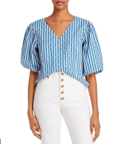 Top Tory Burch Gemini Link a righe manica a sbuffo medio grande 8 10 (nuovo) $248