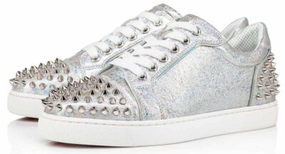 Christian Louboutin Vieira 2 Flat Silver AB Spikes Lace Up Low Top
