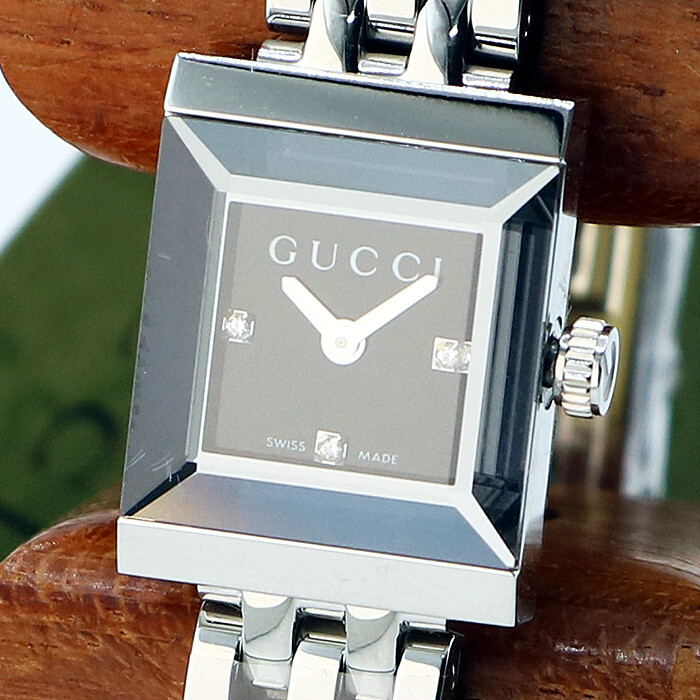 ★安心追跡付き★GUCCI G-FRAME SQUARE CASE YA128532 GUCCI G Frame Square YA128.5 Quartz Black Silver SS Square