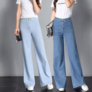 women's wide leg denim trousers