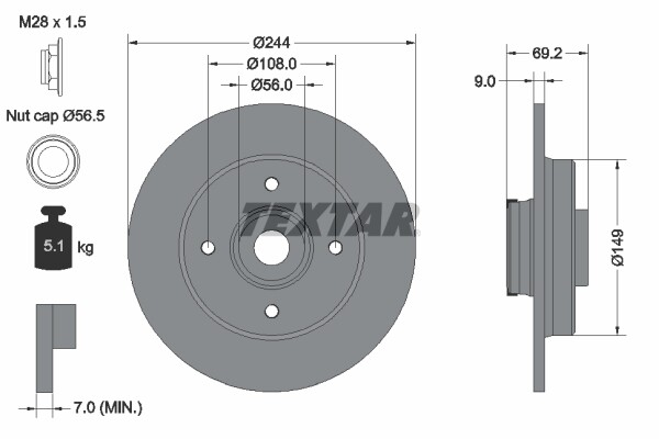 Textar 2X Bremsscheibe Hinten Ø244 Mm FüR Opel Crossland X 75 1.2 1.6 Turbo D-image