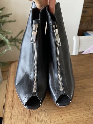 Max Mara Sportmax Boots Shoes Black Zipper Leather Heels Pumps Sz