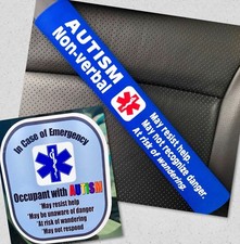 Autism Non-verbal Seat Belt Cover and Window Decal Set Royal Blue Safety Set