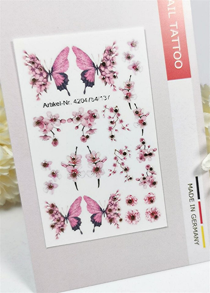 Nail Art Wrap Wasser Transfer Tattoo Schmetterlinge Blumen Rose Wrap Sticker 137