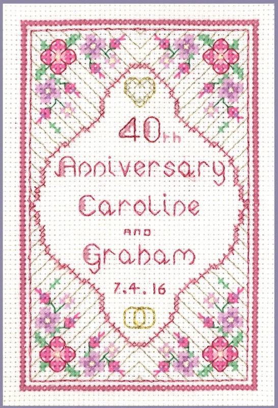 Ruby Anniversary Sampler - 40th anniversary complete cross stitch kit on 14 aida