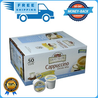 Grove Square Cappuccino French Vanilla 50 Ct Keurig K-Cups Free Shipping