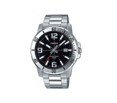 Casio Men's Enticer Stainless Steel Black Dial Casual Analog Sporty Watch Silver
