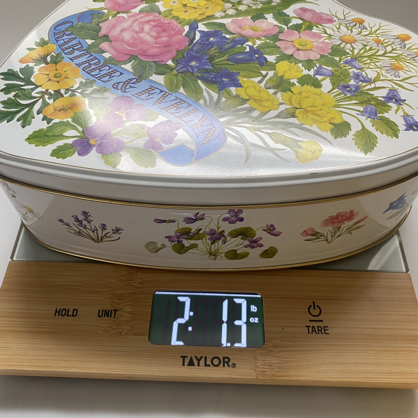 Crabtree & Evelyn Heart Tin Full Of Peach Kernel Apricot Soaps Oil Lotion 1985