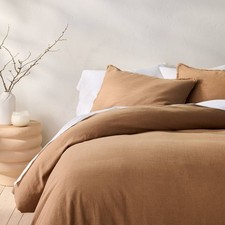 King Heavyweight Linen Blend Duvet Cover Sham Set Warm Brown -