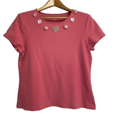 Croft & Barrow Pima Cotton T-Shirt Women M Embellished Pink