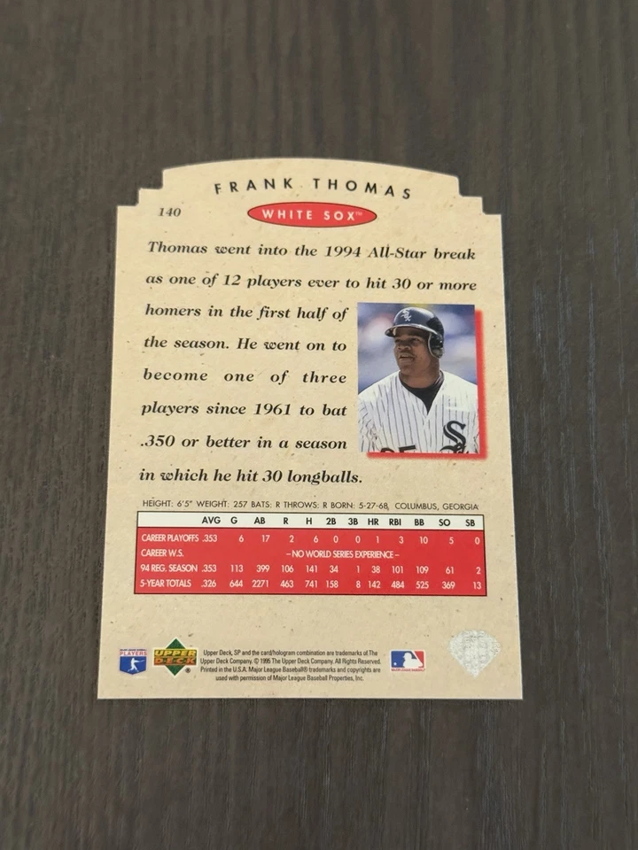 1995 Upper Deck SP Championship Series Die-Cut #140 FRANK THOMAS Card HOF - Image 2 of 2