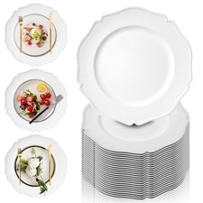 6 PCS 13 Inch Round White Charger Plates Beaded Rim For Dinner Table Wedding