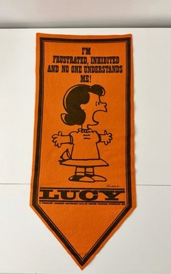 Vintage Peanuts Orange Felt Banner Frustrated LUCY No One Understands Me RARE