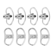 Earring Backs Set Support Lifter with Locking 2 Style, Silver Tone, Pack of 8