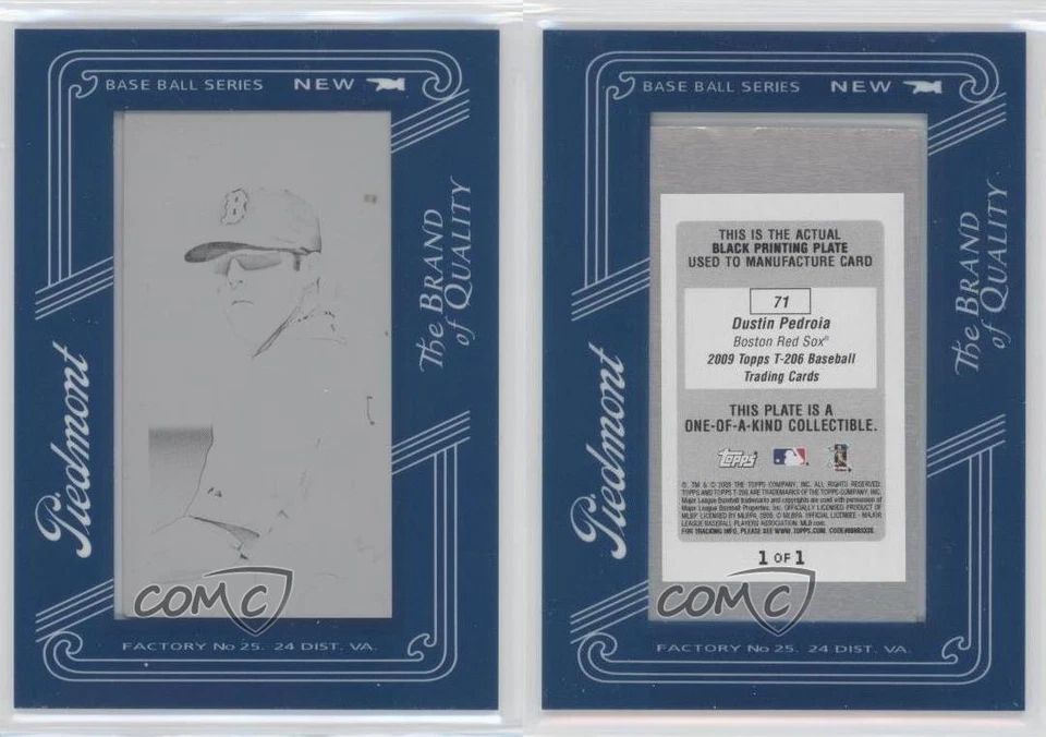 2009 Topps 206 Framed Printing Plate Mini Black Piedmont 1/1 Dustin Pedroia 5qi - Image 3 of 3