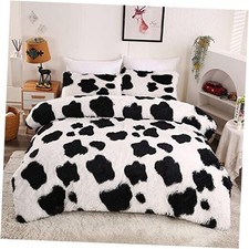 Faux Fur Kids Girls Cow Print Comforter Sets - 3PC Bed Set Warm Queen Cowprint