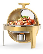 6.3QT Round Roll Top Chafing Dish Buffet Set Stainless Steel Glass Gold