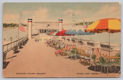 New Orleans LA Excursion Steamer President Riviera Roof Garden Linen Postcard