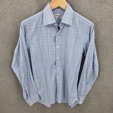 Turnbull And Asser Shirt Mens 14.5 Blue Plaid Button Up Long Sleeve