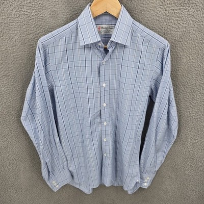 Turnbull And Asser Shirt Mens 14.5 Blue Plaid Button Up Long Sleeve