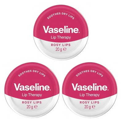 3 Packs Vaseline Lip Therapy Rosy Lips Balm Tin 20g Soothes Dry Lips Pink Tint