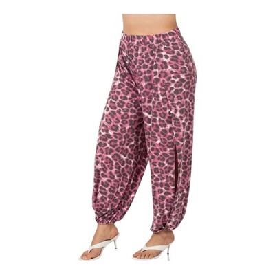 Zenana Split Side Harem Loose Fit Soft Sexy Summer Pants Cranberry Leopard 2X