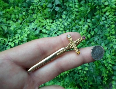 Vintage JR Sterling silver w vermeil - SWORD or DAGGER PIN brooch - marked AZNA